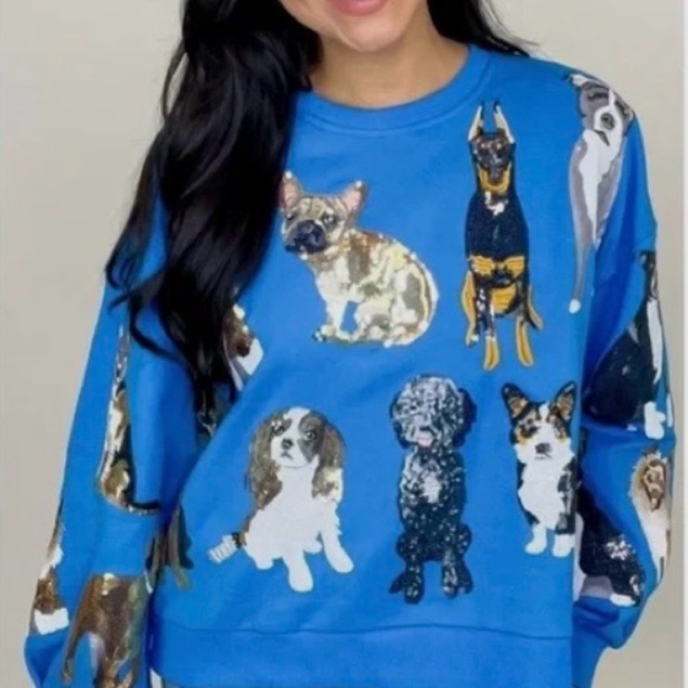 Queen of Sparkles blue sequin dog sweatshirt
